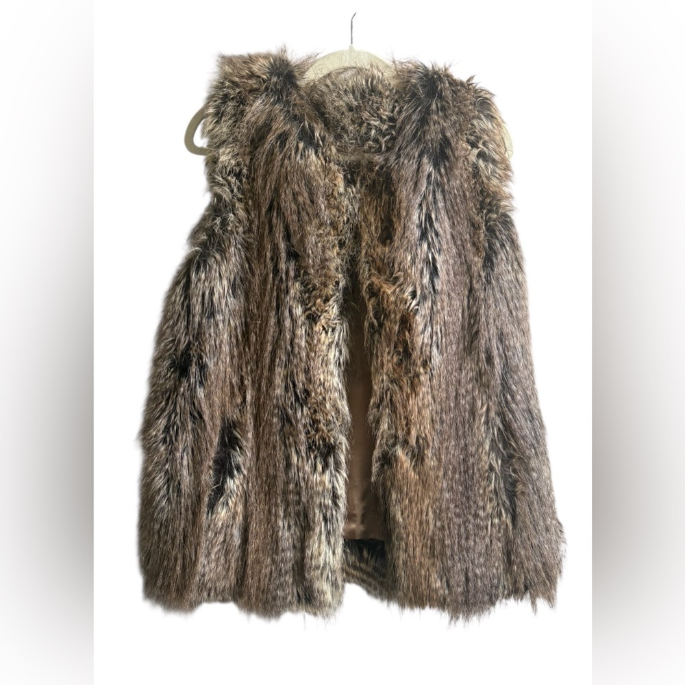 Trina Turk - Women’s Faux Fur Collarless Vest - Brown & Tan - Size Small‎